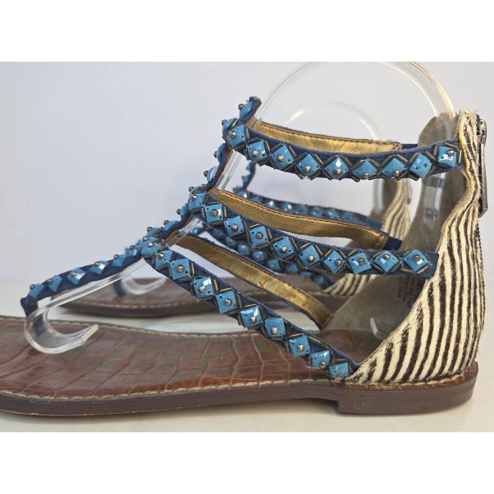 Sam Edelman 'GREYSON' Turquoise Studded Blue Leather Sandal Cowhide Backheel 7.5 - Picture 2 of 11
